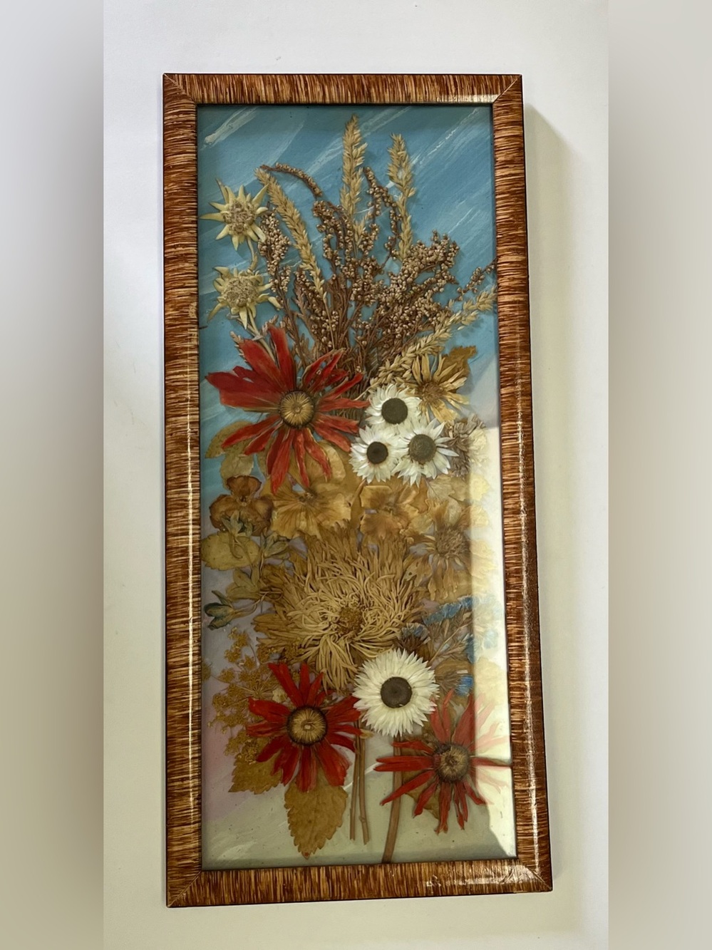 Vintage 1977 Polish Dried Flower Art,Rzeszów Botanical Shadow Box,16,5”x7,5” - Picture 3 of 12
